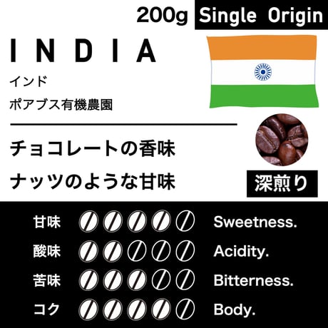 200g【深煎り】インド　ポアブス有機農園
