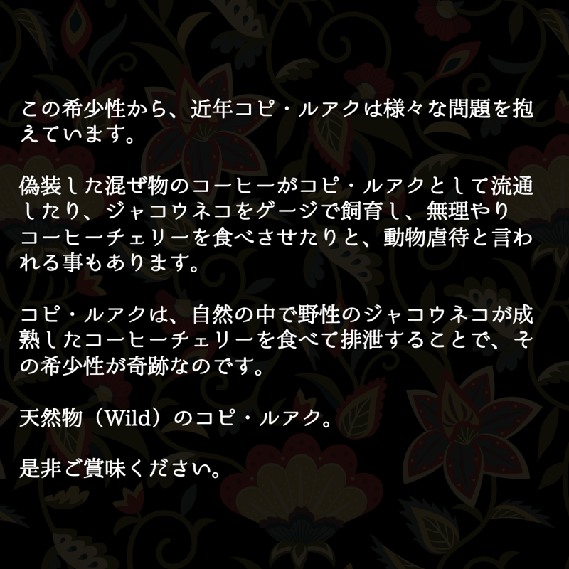 80g【コピ・ルアク】 インドネシア ジェンベル ワイルド ロブスタ