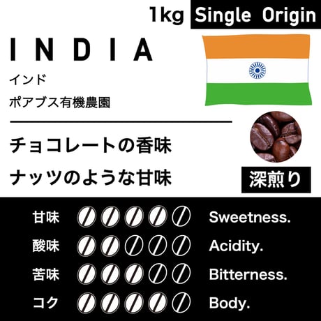 1kg【深煎り】インド　ポアブス有機農園