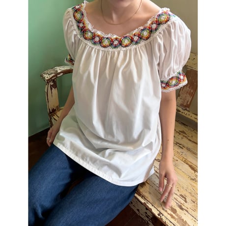 made in USA rainbow embroidery design blouse