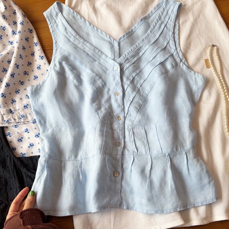 linen ice blue tops
