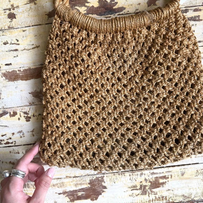 稀少☆50's Straw Bag 50年代 ストローハンドバッグ 50's Straw Bag with Striped Gold Cello Weaving