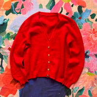 red  knit cardigan