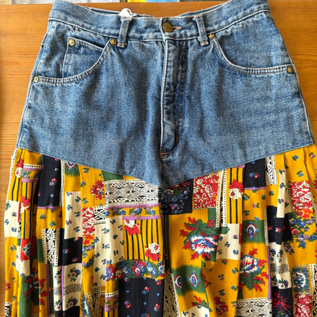 made in Italy patchwork docking denim skirt