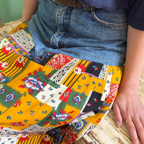 made in Italy patchwork docking denim skirt