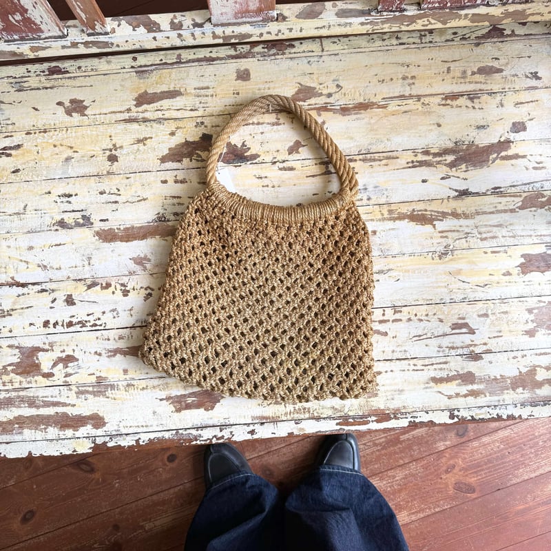 稀少☆50's Straw Bag 50年代 ストローハンドバッグ 50's Straw Bag with Striped Gold Cello Weaving