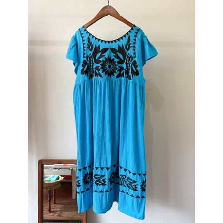 blue embroidery Mexican dress