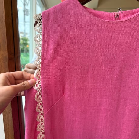 pink linen midi dress
