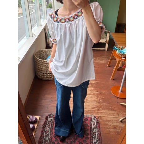 made in USA rainbow embroidery design blouse