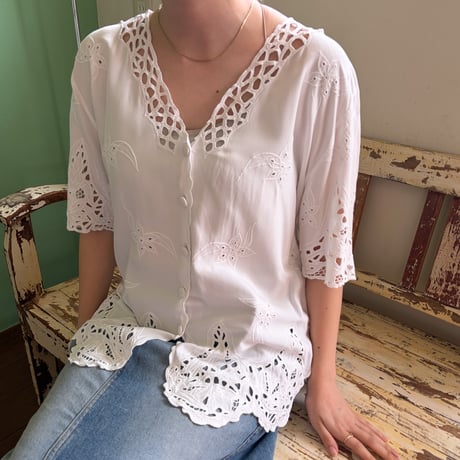 cutwork lace s/s shirt