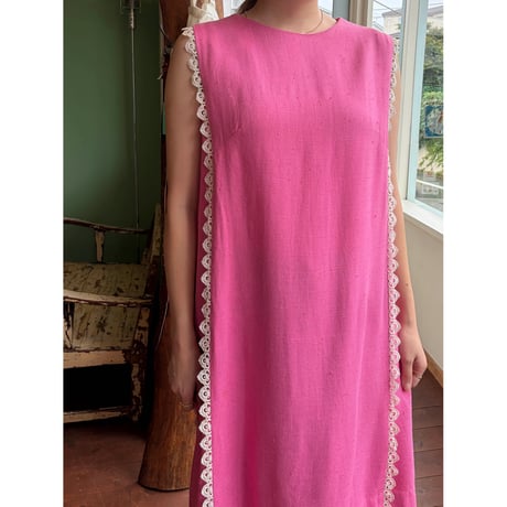 pink linen midi dress