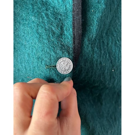 green shaggy knit jacket