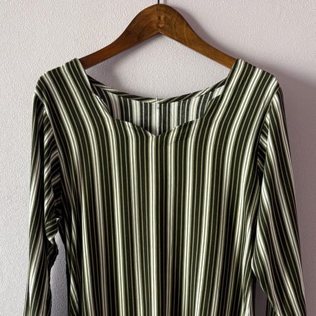 scallop collar stripe midi dress