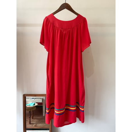made in USA red embroidery flower dress