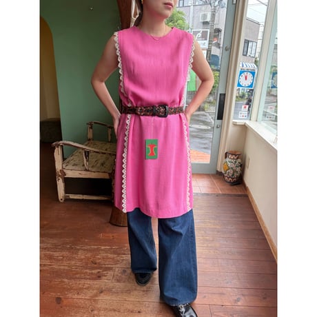 pink linen midi dress