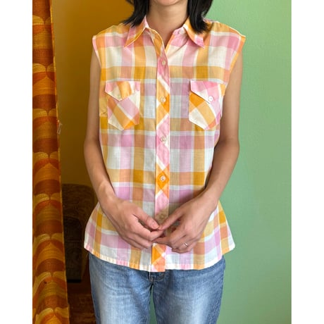 orange×pink sleeveless tops