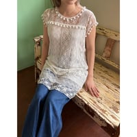 embroidery lace pom pom dress