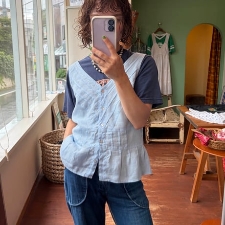 linen ice blue tops