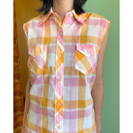 orange×pink sleeveless tops