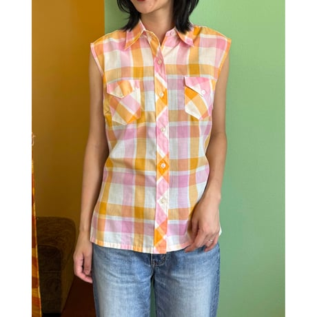 orange×pink sleeveless tops