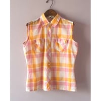 orange×pink sleeveless tops