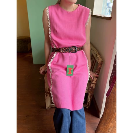 pink linen midi dress