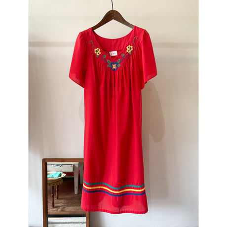 made in USA red embroidery flower dress