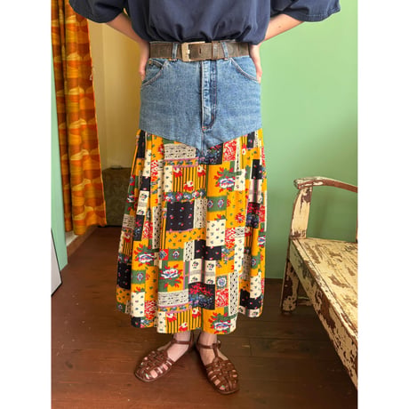 made in Italy patchwork docking denim skirt