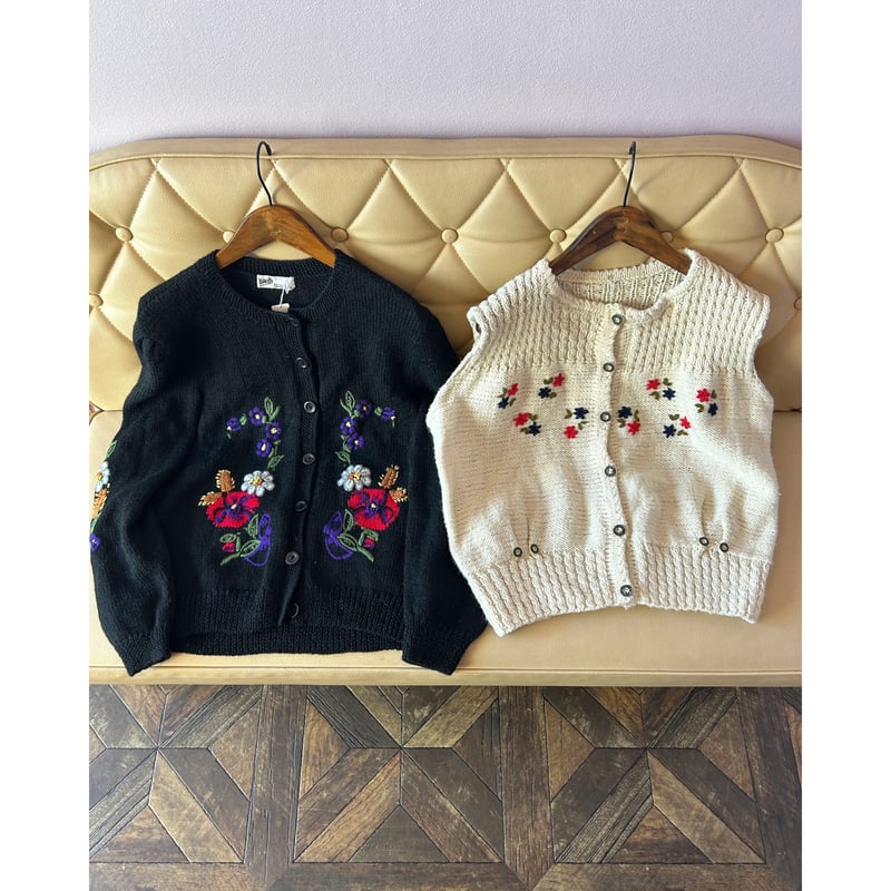 flower design knit vest | Bent