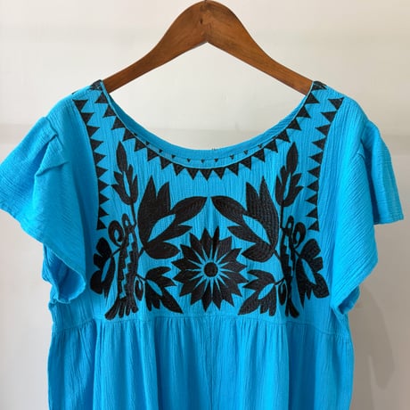 blue embroidery Mexican dress