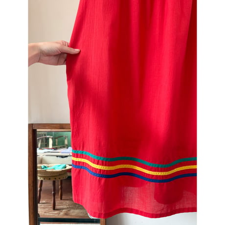made in USA red embroidery flower dress