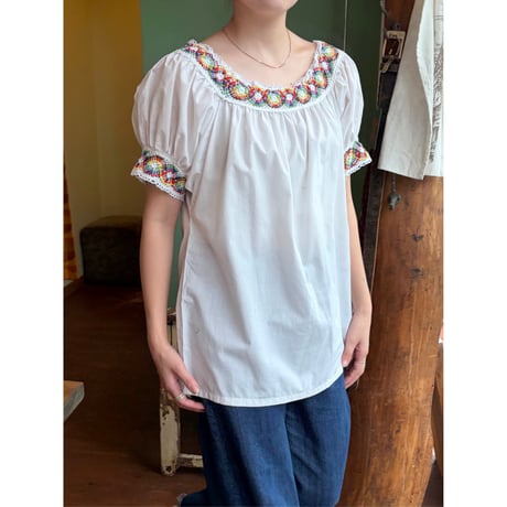made in USA rainbow embroidery design blouse