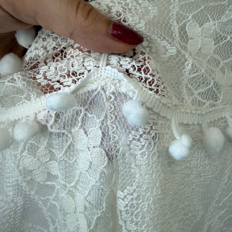 embroidery lace pom pom dress