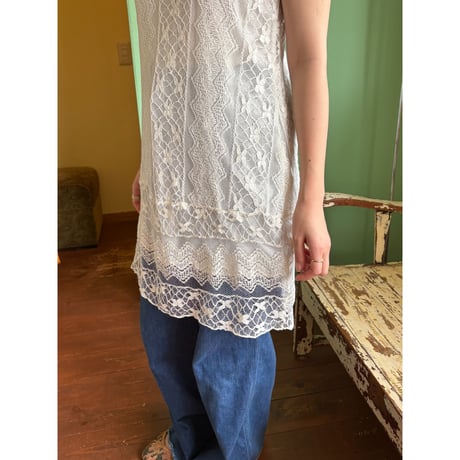embroidery lace pom pom dress