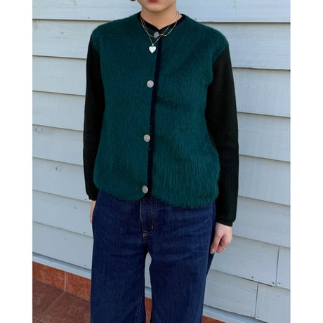 green shaggy knit jacket