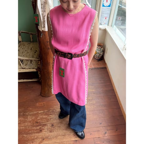 pink linen midi dress