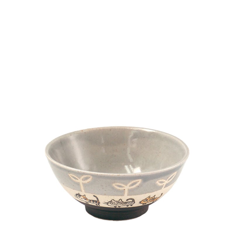 茶碗 白釉 三毛猫サンタ 山岡善昇 三毛ネコのさんぽ グレー