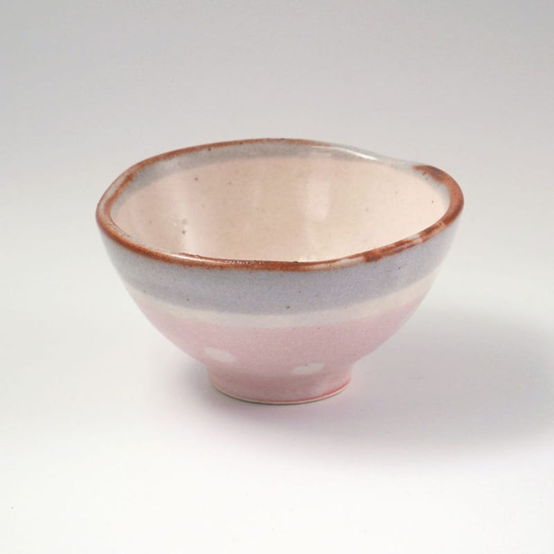 ふわふわドット ねずみ志野×ピンク化粧 ご飯茶碗（小） | 伸光窯