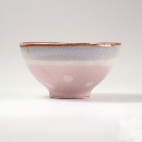 ふわふわドット ねずみ志野×ピンク化粧 ご飯茶碗（小）