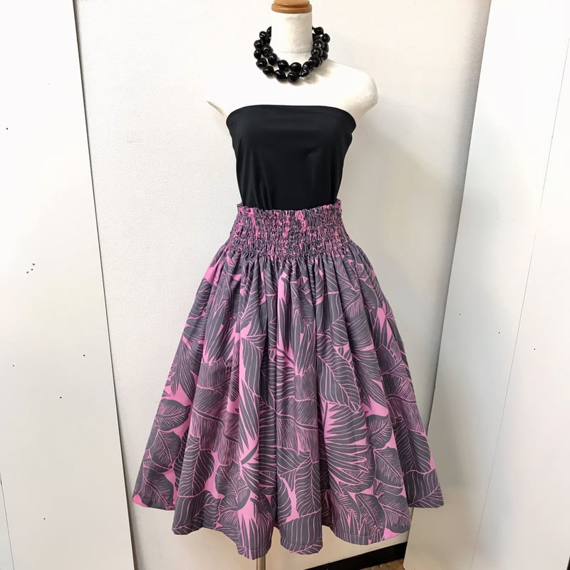 フラダンス　パウスカート　グレー　ピンク　タパ T/Cブロード パウスカート タパ柄001 グレー×ピンク【ブルー