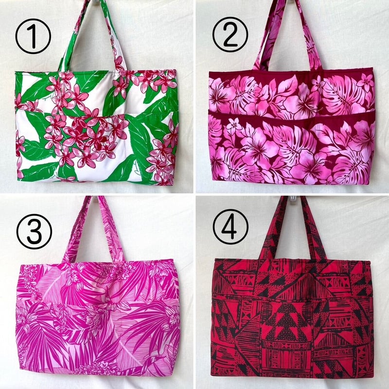 バッグ】ハワイアンレッスンバッグ トートバッグ (レッド・ピンク系