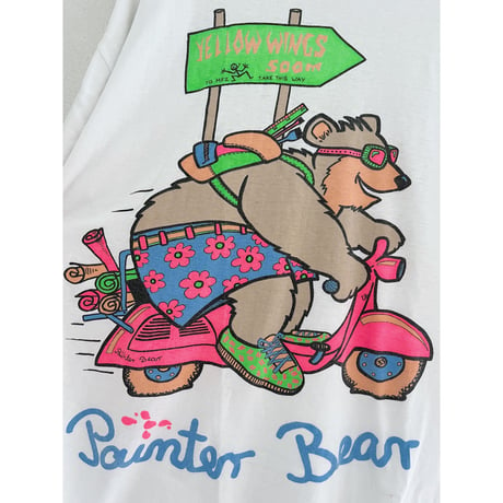 1990s 『painter bear』クマ 花柄 スクーター Tシャツ［7164］