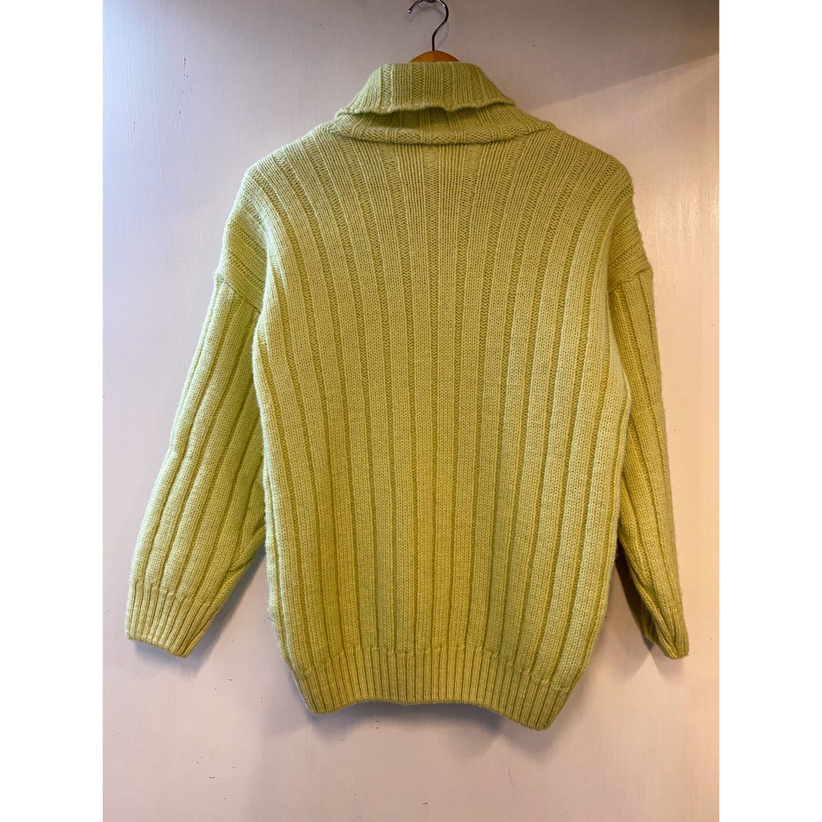 U.K used ロープ編み ハイネック フィッシャーマンニット (palegreen overdyed) [2281]