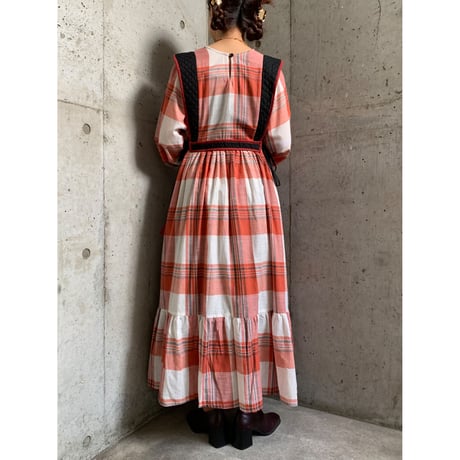 "saruche" original side ribbon dress with Bengal checks (red)  [SRC0909F]
