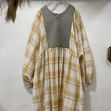 "saruche" original quilting dress with Bengal check  (beige)  [SRC0909C]