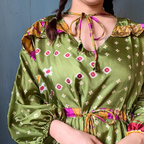 "Saruche" original vintage saree dress [SD1]