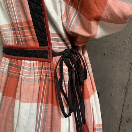"saruche" original side ribbon dress with Bengal checks (red)  [SRC0909F]