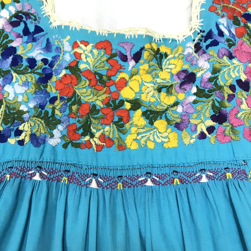1970'S VINTAGE メキシコサンアントニオ刺繍ワンピース(BLUE)[7067] |...