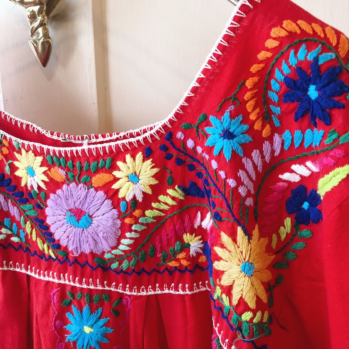 vintage 赤 メキシカン ポプラーノ刺繍ワンピース [2146]