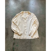 70's~ 刺繍 オープンカラー シルクシャツ [7187]